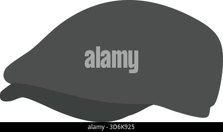 Dark charcoal gray flat cap drawn in soft curves with a short brim and shaded panels. Stock Vector