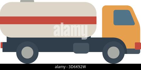 Long fuel tanker truck with a horizontal cylindrical tank and two axles shown in profile. Stock Vector