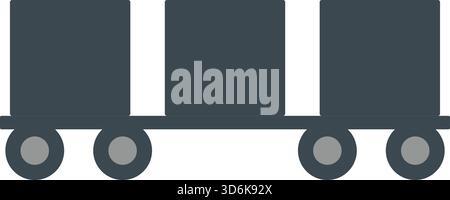 Minimal freight train illustration with two connected box wagons on wheels in a monochrome palette. Stock Vector