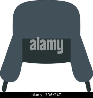 Thick navy ushanka winter hat with ear flaps and a dark front panel, front view. Stock Vector