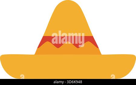 Bright yellow sombrero with a red zigzag band and wide brim shown from the front. Stock Vector