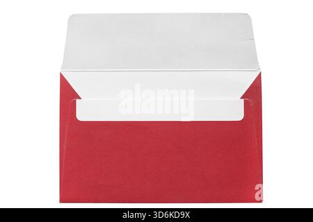 Empty opened red paper envelope isolated on white background Stock Photo