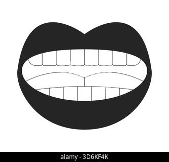 Talking black mouth with visible teeth 2D line object Stock Vector
