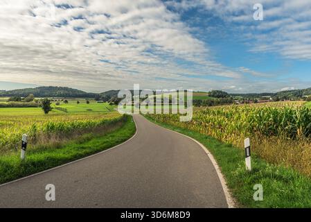 Winding country road through fields, Baden-Wuerttemberg, Germany Stock Photo