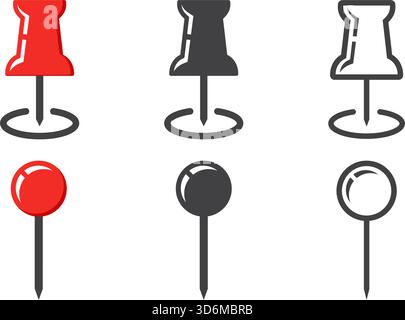 Needle pin with shadow set collection in flat style. Map push pins vector illustration on isolated background. Pushpin for paper notice sign business Stock Vector