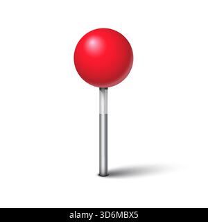 Red needle pin with shadow in flat style. Map push pins vector illustration on isolated background. Pushpin for paper notice sign business concept. Stock Vector