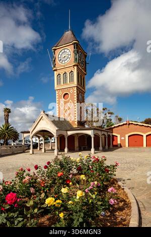 The striking Clock Tower Esperance, region of Western Australia, on the Southern Ocean coastline. Building, design, planning, construction, style, bold Stock Photo