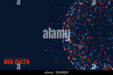 Round big data information visualization. Social network, financial analysis of complex databases. Visual information complexity clarification Stock Vector