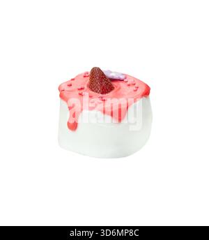 Strawberry cake with glazed cream is isolated on white background with clipping path. Stock Photo