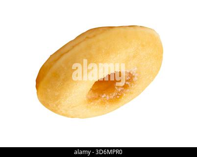 Side view of one brown sugar glazed cinnamon donut is isolated on white background with clipping path. Stock Photo