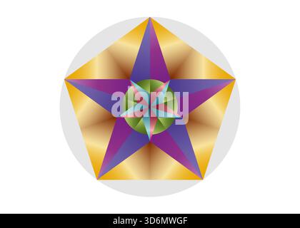 Pentagram symbol, Pentagonal star. Golden section, Fibonacci number. Colorful Star Pentagon, Geometric shape. Abstract vector logo design isolated Stock Vector