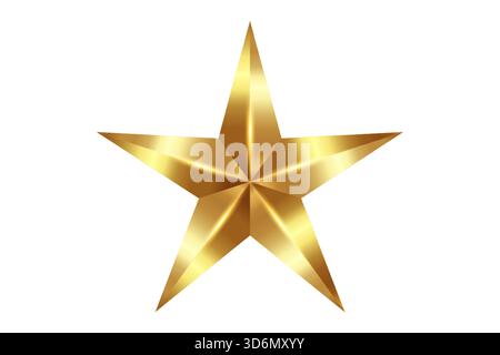 3D realistic golden Five Point Star Shape, luxury award symbol, isolated on white background for premium design. Vector illustration Stock Vector