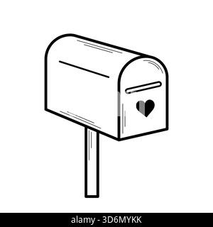 Mailbox with heart icon for love letters. Valentines day concept. Hand drawn sketch style. Isolated vector illustration in doodle style. Stock Vector