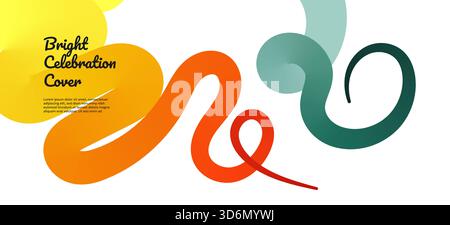 Dynamic rainbow swirls and gradient ribbons curl into energetic shapes. Wavy squiggles and colorful strokes create a vibrant abstract scene ideal for Stock Vector