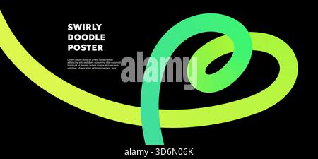 Playful neon ribbons twist with gradient swirls and doodle curves. Bright squiggles and rainbow loops create a joyful abstract look ideal for kids des Stock Vector
