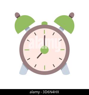 Alarm clock. Hand-drawn wake-up timer. Morning timer clock in flat style. Ringing clock. Stock Vector