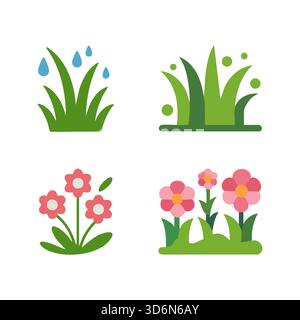 Collection of Simple Floral and Grass Icons for Garden Design Projects Stock Vector