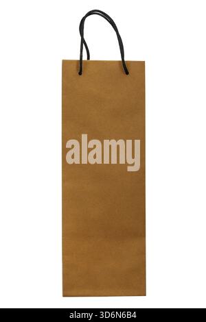 plain brown bottle bag wine bottle bag gift bag giftbag with handles isolated on white background Stock Photo