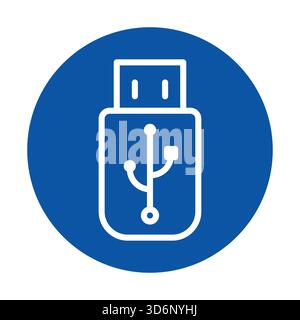 This graphic showcases a simple and modern USB flash drive icon on a blue background, ideal for technology-related projects and designs. Stock Vector
