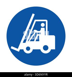 This graphic features a forklift icon with an operator enclosed in a blue circular background. Ideal for safety signage and industrial design. Stock Vector