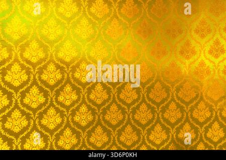 Vibrant Gold or Yellow Damask Floral Pattern Abstract Background Stock Photo