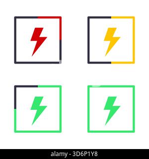 Battery Level Icons with Lightning Vector Illustration. Perfect for energy concepts, app interfaces, charging indicators, technology graphics. Stock Vector