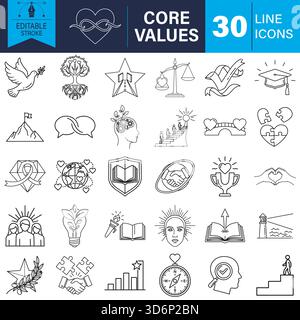 Essential core values line icons for business and life concepts Vector Stock Vector