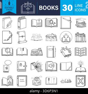 Line icons set for books, education, reading, and knowledge concept Vector Stock Vector