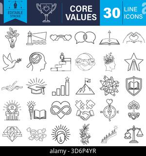Essential core values line icons for business and life concepts Vector Stock Vector