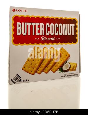 Winneconne, WI - 11 October 2025: A package of Lotte butter coconut biscuit on an isolated background. Stock Photo