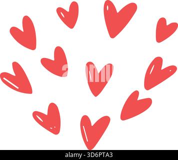 Simple illustration of red hearts in a circular pattern with a glossy, sketchy style Stock Vector