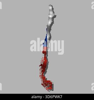 Waving vector abstract flag of Chile in map shape with shadow Stock Vector