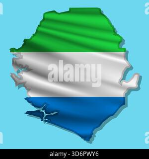 Waving vector abstract flag of Sierra Leone in map shape with shadow Stock Vector