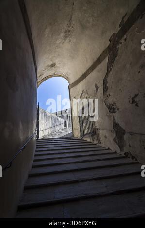 Stone corridor with stairway in Palazzo Pitti, Florence, Tuscany, Italy, Florence, Italy Stock Photo