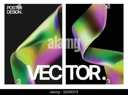 Colorful silk ribbon contrasts with black backdrop beautifully Stock Vector