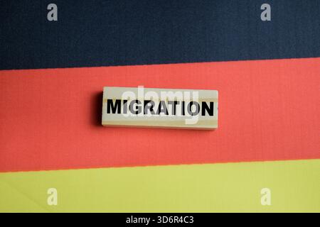 Migration on stacked wooden cubes with Germany. Business and finance concept Stock Photo