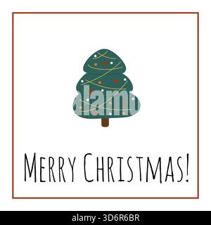 Christmas card with small Christmas tree and Merry Christmas text. Stock Vector