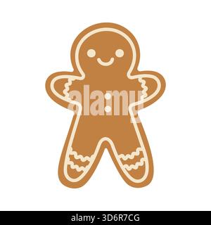 Cute cartoon Christmas gingerbread man. Isolated white background. Vector illustration. Stock Vector