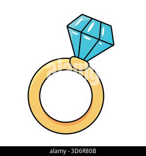 Cartoon ring with blue stone. Isolated white background. Vector illustration. Stock Vector
