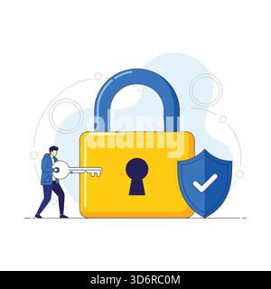 Illustrative depiction of digital security with padlock key and shield concept Stock Vector