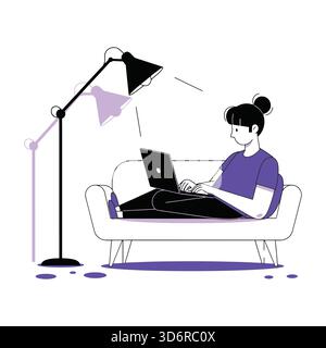 Woman on Sofa Working From Home Vector Illustration Design Stock Vector
