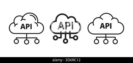 Application Programming Interface API vector cloud icons connection and data sharing Stock Vector