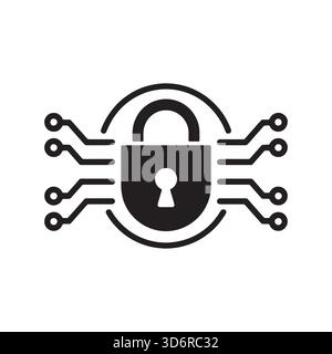 Digital Security Technology Concept with Padlock and Circuit Board Graphic Stock Vector