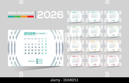 2026 desk vector 12 month 12 page calendar design for any kind of use Stock Vector