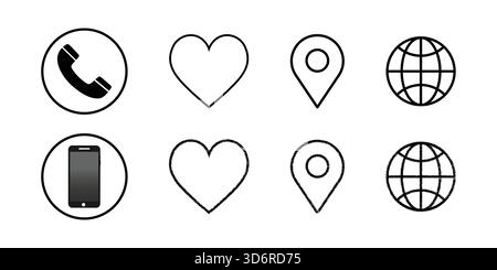 Essential Hand-Drawn and Outline Contact Icons Set Communication and Interface Elements. Stock Vector