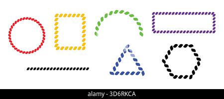Colorful Geometric Shape Collection with Twisted Rope Border Frames. Stock Vector