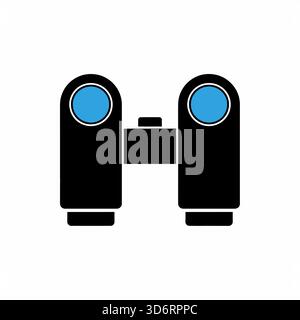 Blue black binoculars viewing icon vector illustration for exploration observation watching adventure search discovery and outdoor concepts Stock Vector