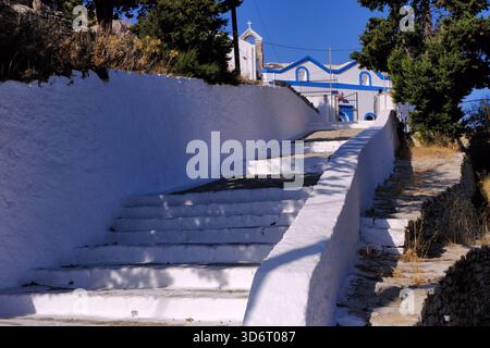 Symi: White staircase to Symi Citadel in Symi, Greece Stock Photo