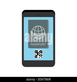 Smartphone displaying a digital passport interface, symbolizing online identification, mobile travel documents, and secure digital verification. Stock Vector