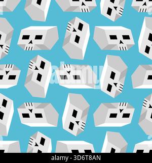 Seamless abstract pattern of stylized skulls and teeth on a light blue background. Vector background for gothic, horror, or dark technology themes. Stock Vector